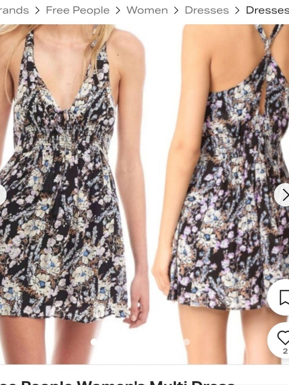 Free People - "Washed Ashore" Black Floral Twist Racer Back Sundress